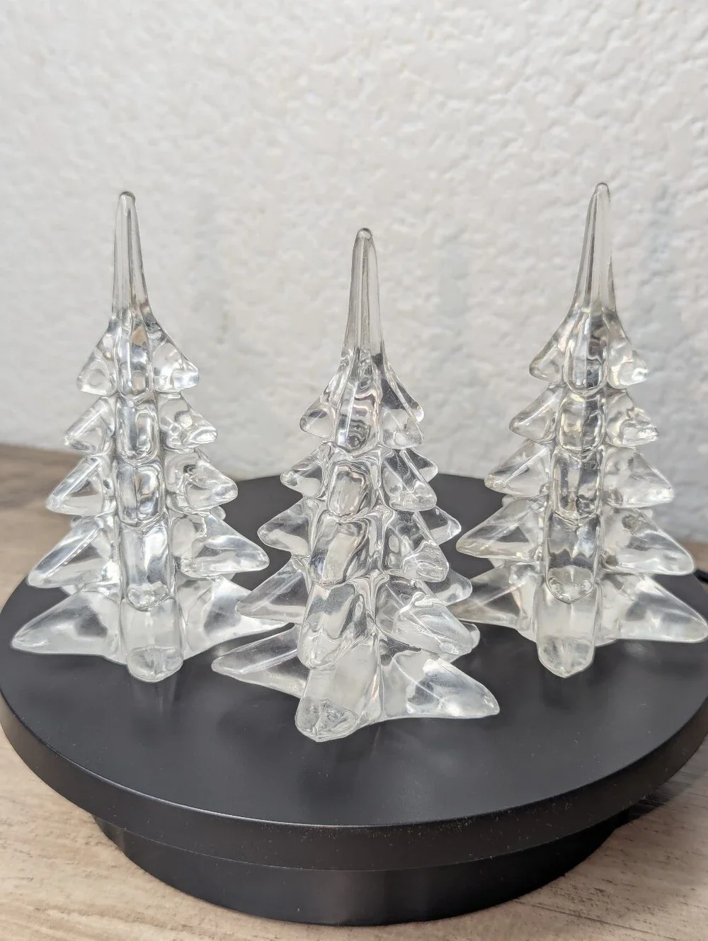 Vintage Mid-Century Clear Art Glass Christmas Trees - Set of 3
